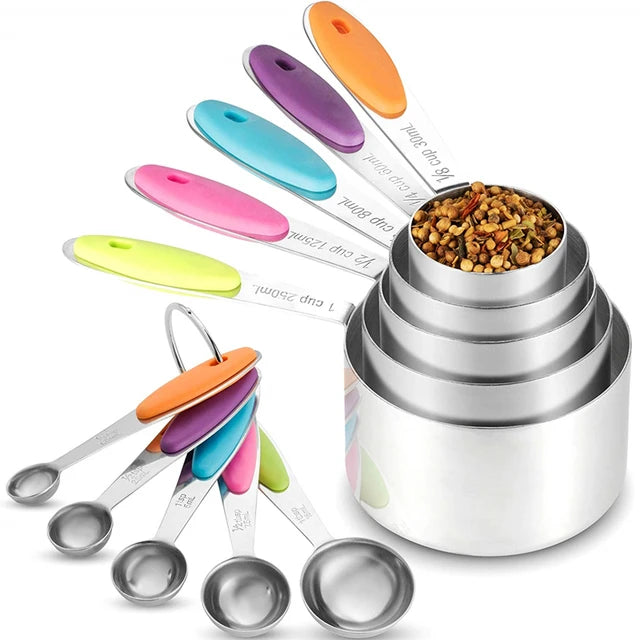 10Pcs Stainless Steel Measuring Set Stackable Measuring Cups Measuring Spoons Set 