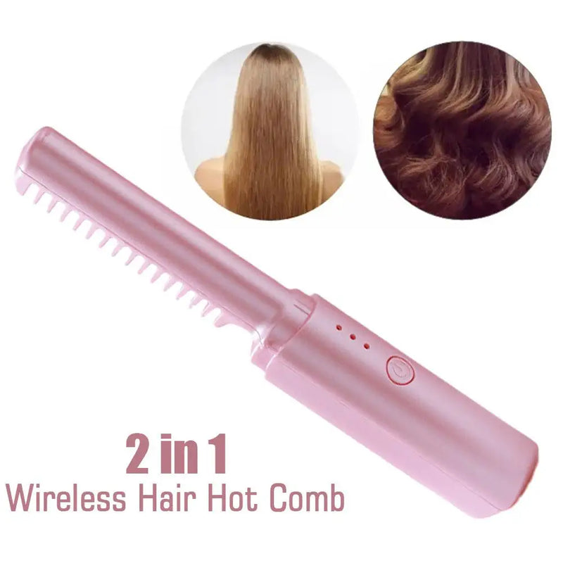 2 in 1 Wireless Hair Hot Comb Mini Usb Charging Straightener Portable Hair Styling Comb