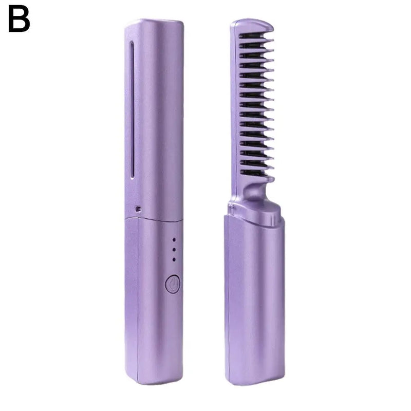 2 in 1 Wireless Hair Hot Comb Mini Usb Charging Straightener Portable Hair Styling Comb