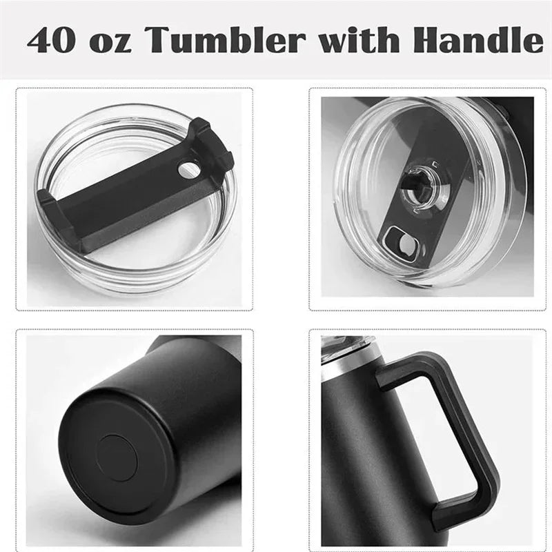 40Oz 304 Stainless Steel Insulated Water Bottle Thermal Coffee Car Cup Vacuum Flask with Handle Straw