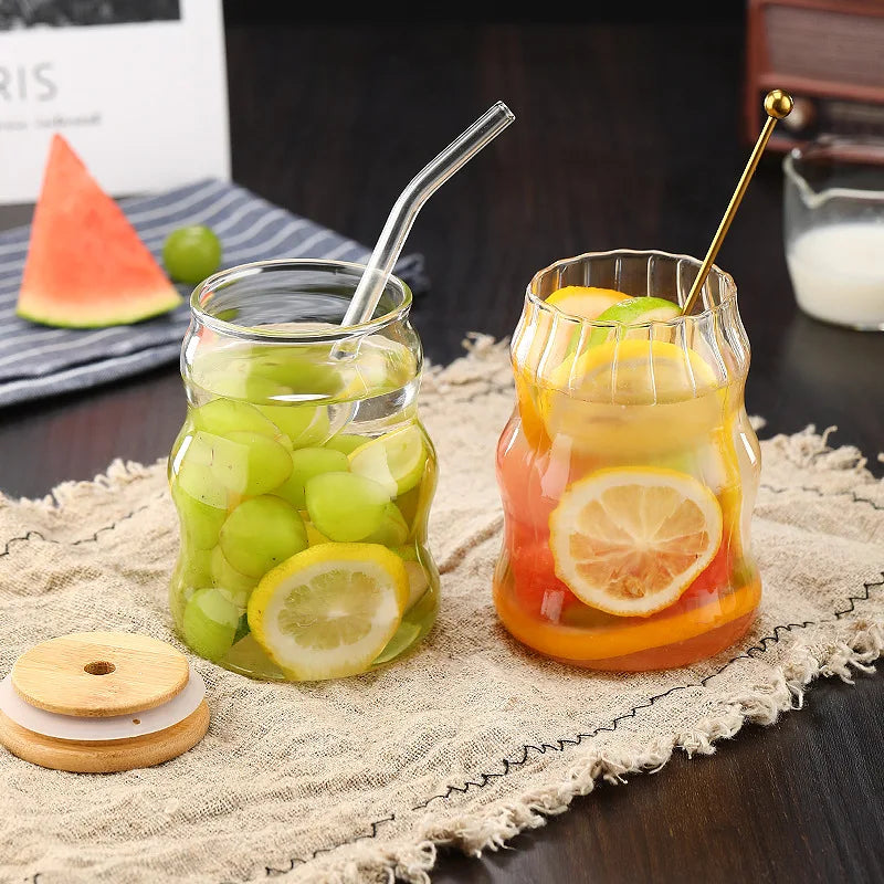 1/2Pcs 500Ml Glass Tumblers Cups with Straw Mason Jar Clear Juice Coffee Milk Cup with Bamboo Lids 