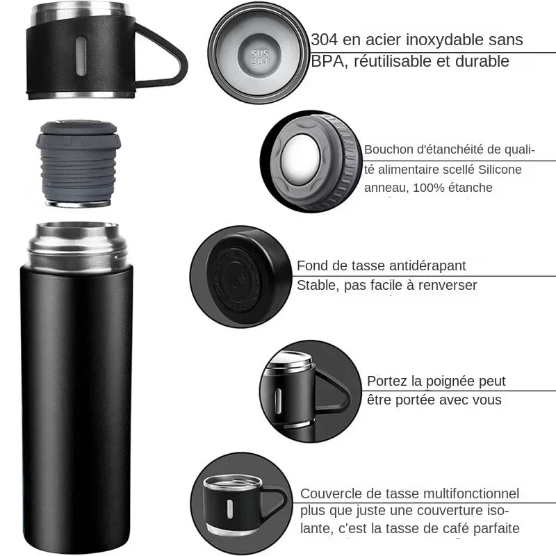 500ML 304 Stainless Steel Vacuum Insulated Bottle Gift Set Office Business Style Coffee Mug Thermos Bottle