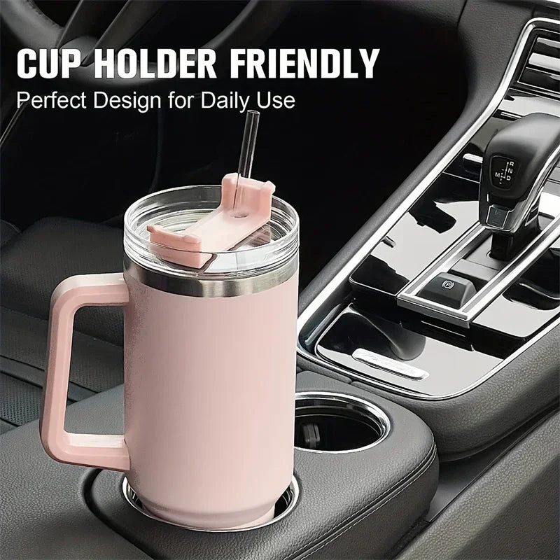 40Oz 304 Stainless Steel Insulated Water Bottle Thermal Coffee Car Cup Vacuum Flask with Handle Straw