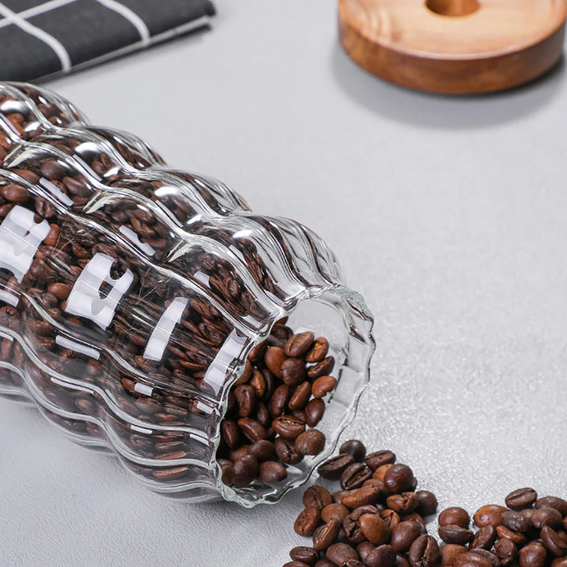 Kitchen Glass Storage Jar Glass Container Wooden Lid Sealed Candy Food Jar Container Bottle Coffee Bean Pasta Grain Oatmeal Jar