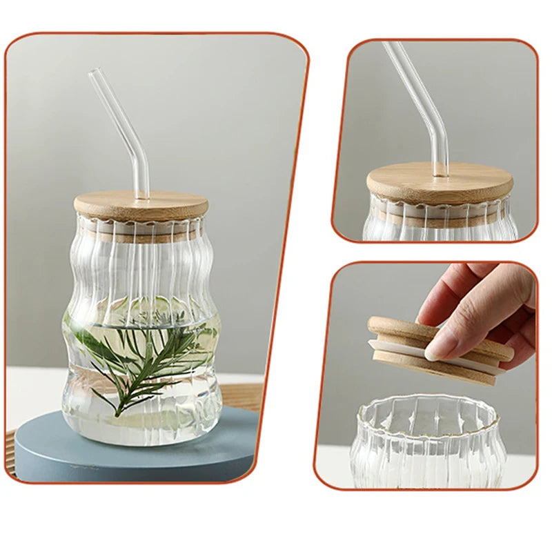 1/2Pcs 500Ml Glass Tumblers Cups with Straw Mason Jar Clear Juice Coffee Milk Cup with Bamboo Lids 