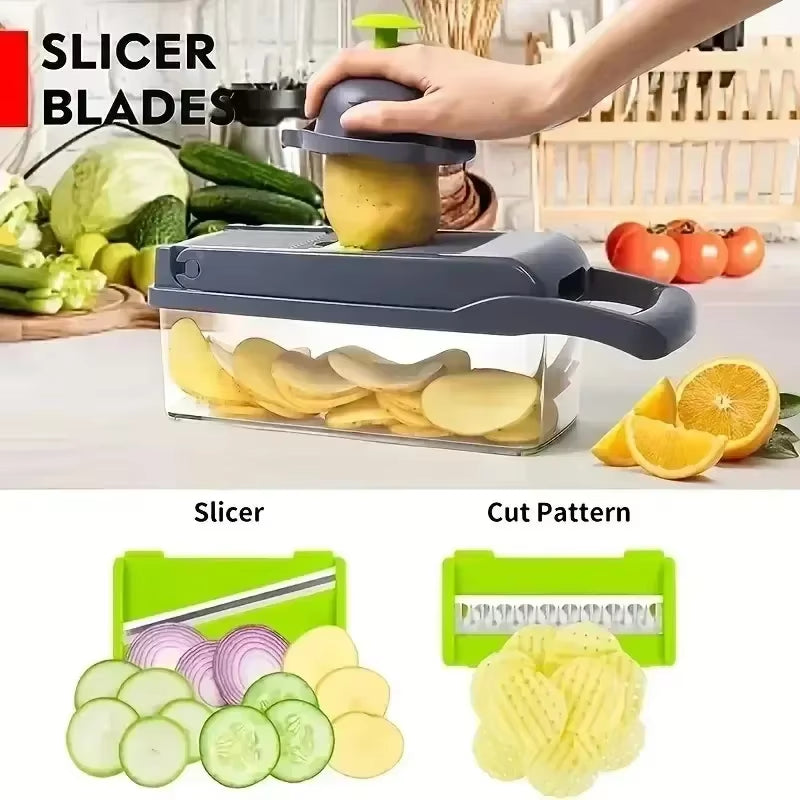 16 in 1 Multifunctional Vegetable Chopper Slicer Shredder with Basket Fruit Slicer Potato Shredder Carrot Grind Gadgets