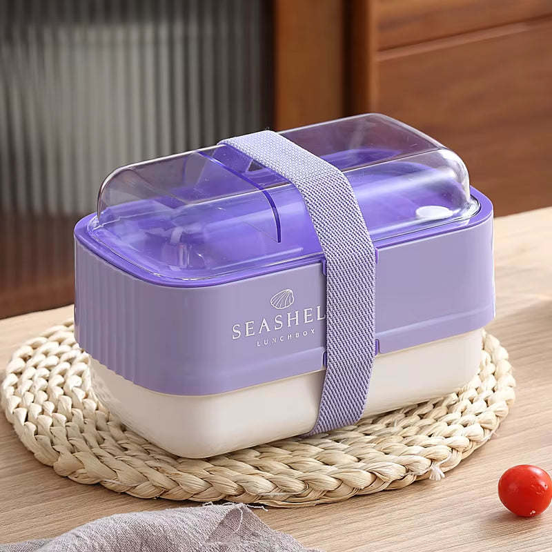 1.1L Creative Lunch Box with Fork Spoon Portable Double Layer Leakproof Bento Box for School Office Food Storage Container