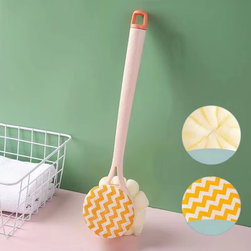 1PCS Long Handle Double-Sided Shower Brush, Shower Brush, Back Rub, Shower Tool, Soft Bristle Nylon Shower Brush