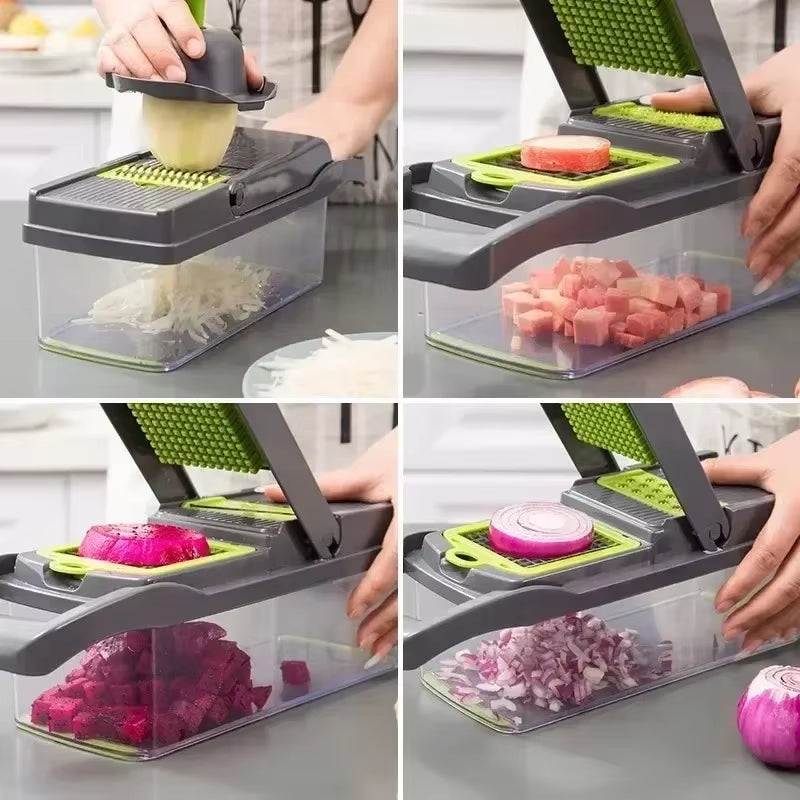 16 in 1 Multifunctional Vegetable Chopper Slicer Shredder with Basket Fruit Slicer Potato Shredder Carrot Grind Gadgets