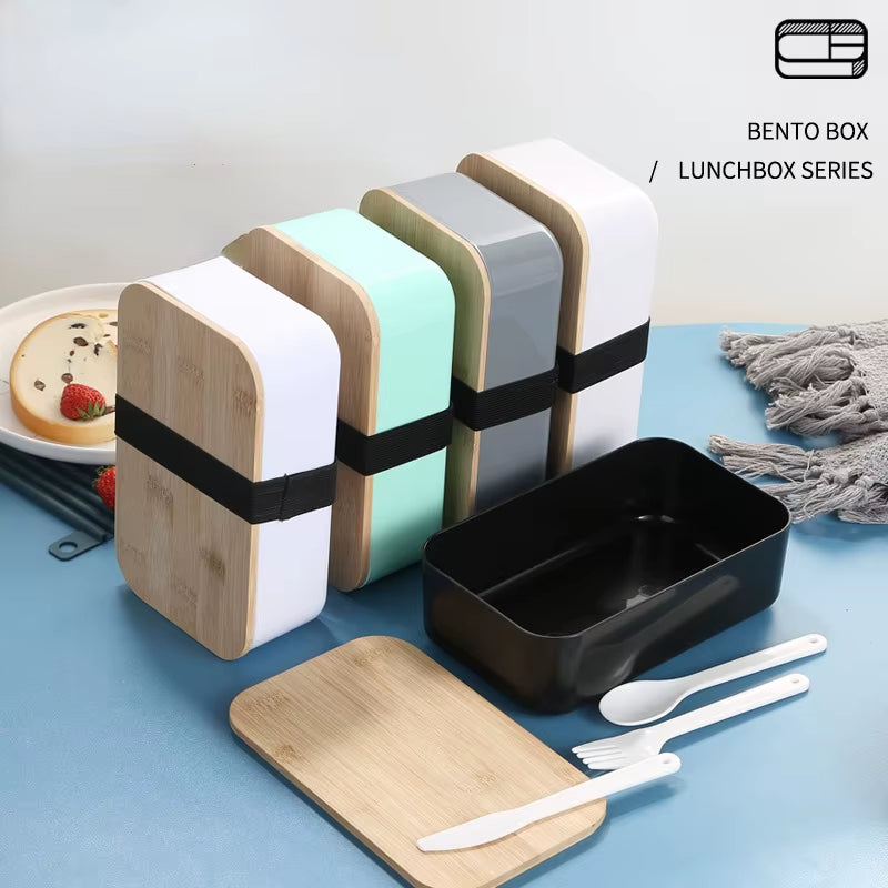 Portable Lunch Box Microwave Bamboo Wood Cover Lunch Insulation Box Office Worker Japanese Style Sushi Lunch Box