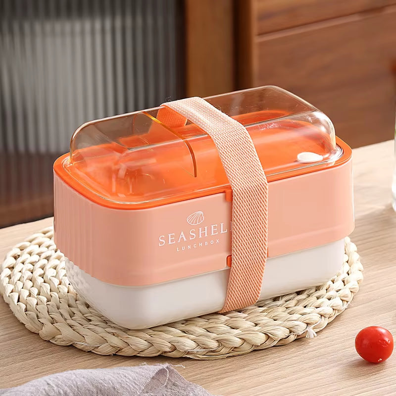 1.1L Creative Lunch Box with Fork Spoon Portable Double Layer Leakproof Bento Box for School Office Food Storage Container