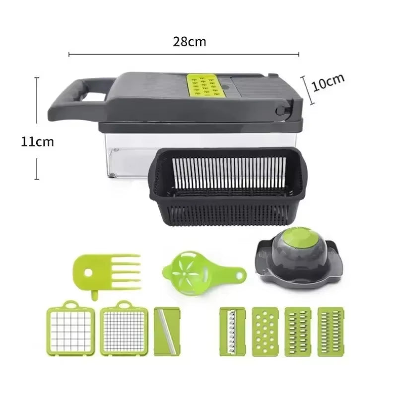 16 in 1 Multifunctional Vegetable Chopper Slicer Shredder with Basket Fruit Slicer Potato Shredder Carrot Grind Gadgets