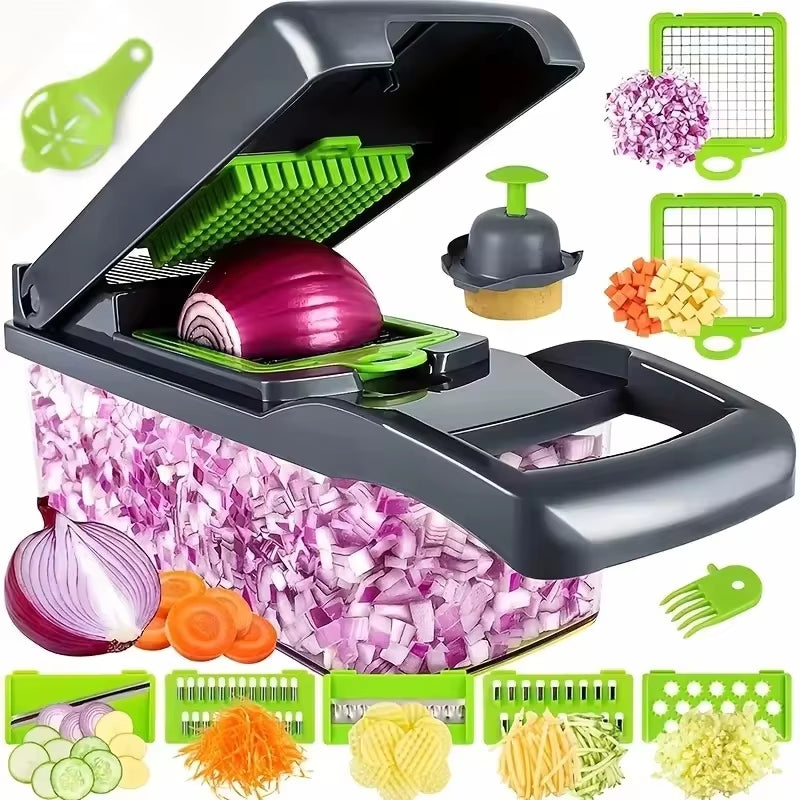 16 in 1 Multifunctional Vegetable Chopper Slicer Shredder with Basket Fruit Slicer Potato Shredder Carrot Grind Gadgets