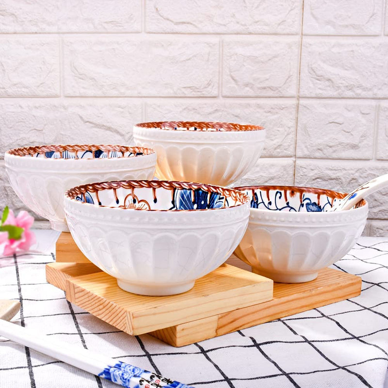 Japanese Style Underglaze Small Bowl Soup Bowl Ceramic Rice Bowl, Set of 4