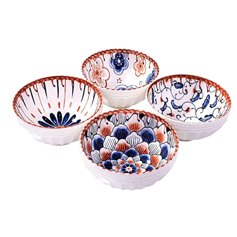 Japanese Style Underglaze Small Bowl Soup Bowl Ceramic Rice Bowl, Set of 4